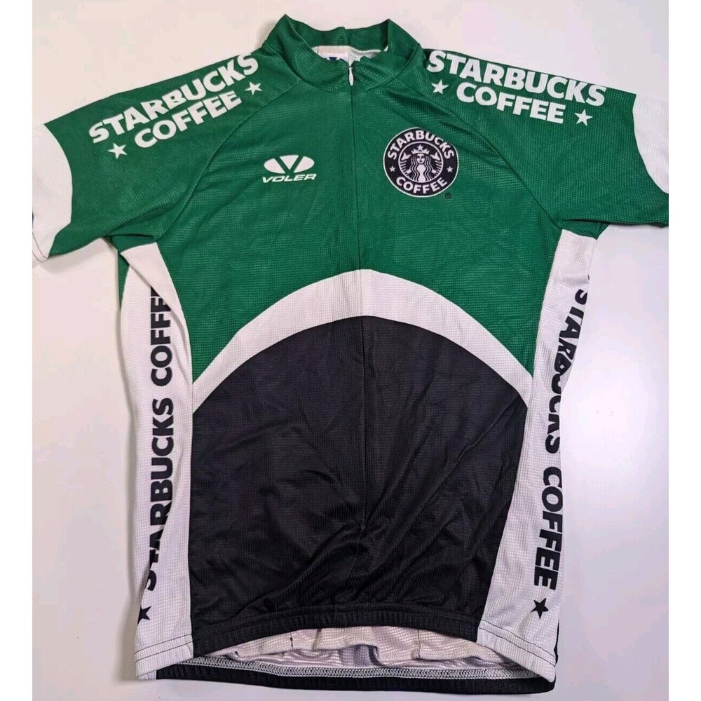 Vintage Starbucks Coffee Green Cycling Jersey Large Medium